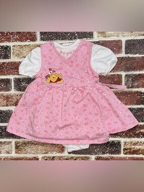 Vintage Disney Winnie the Pooh & Piglet pink wrap dress & bodysuit set 24m girls